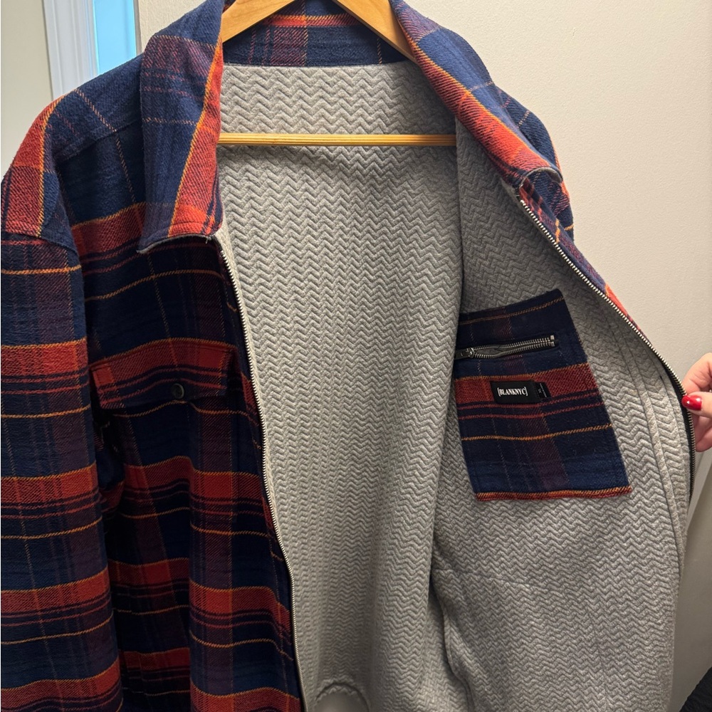 Blank NYC Red and Blue Plaid Puffer Jacket